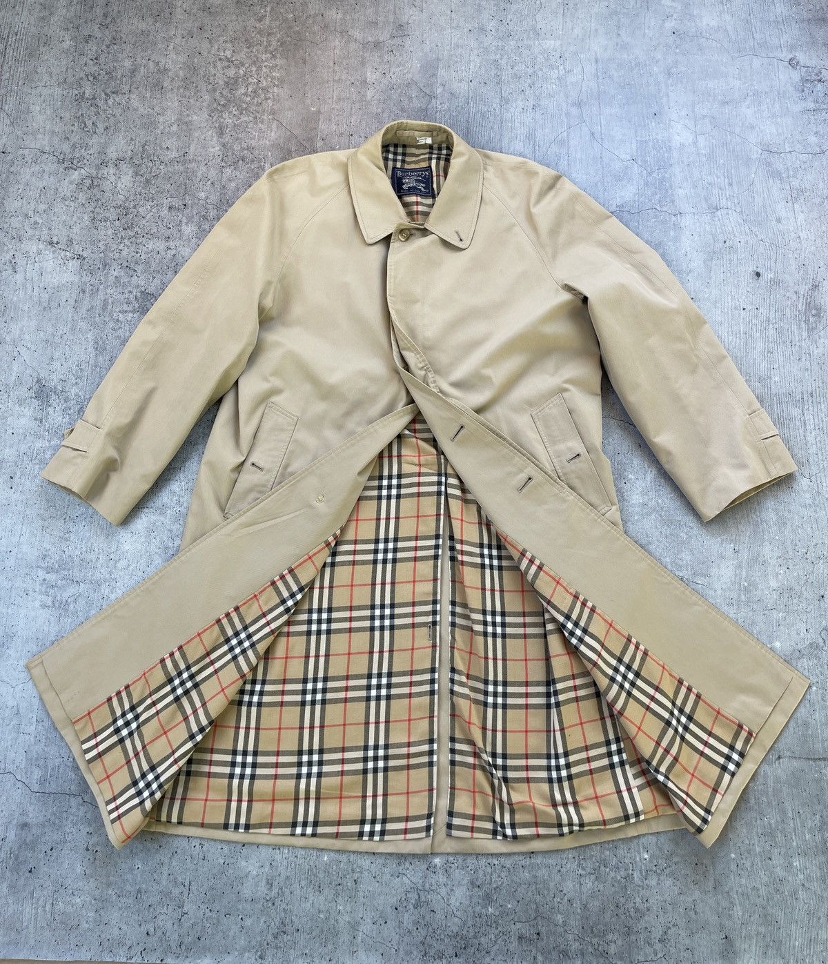 Vintage Burberry Trench Coat 90s Nova Check Beige Belted