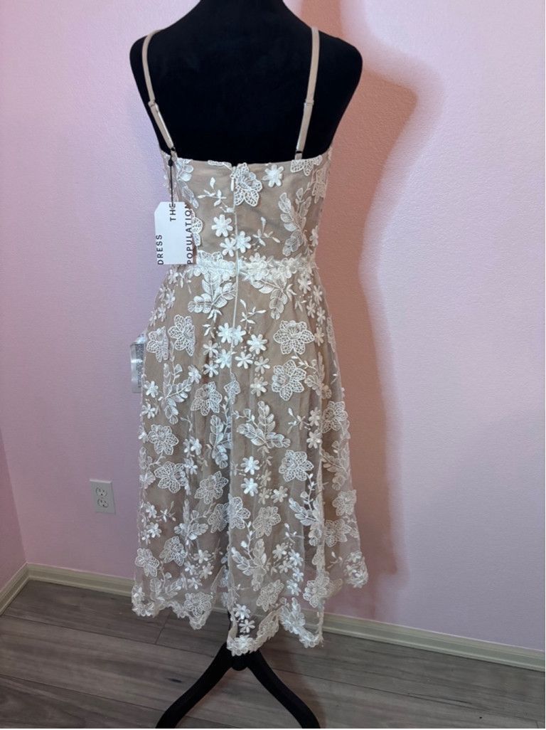 Women's Dress the Population White Floral Midi Dress Size S