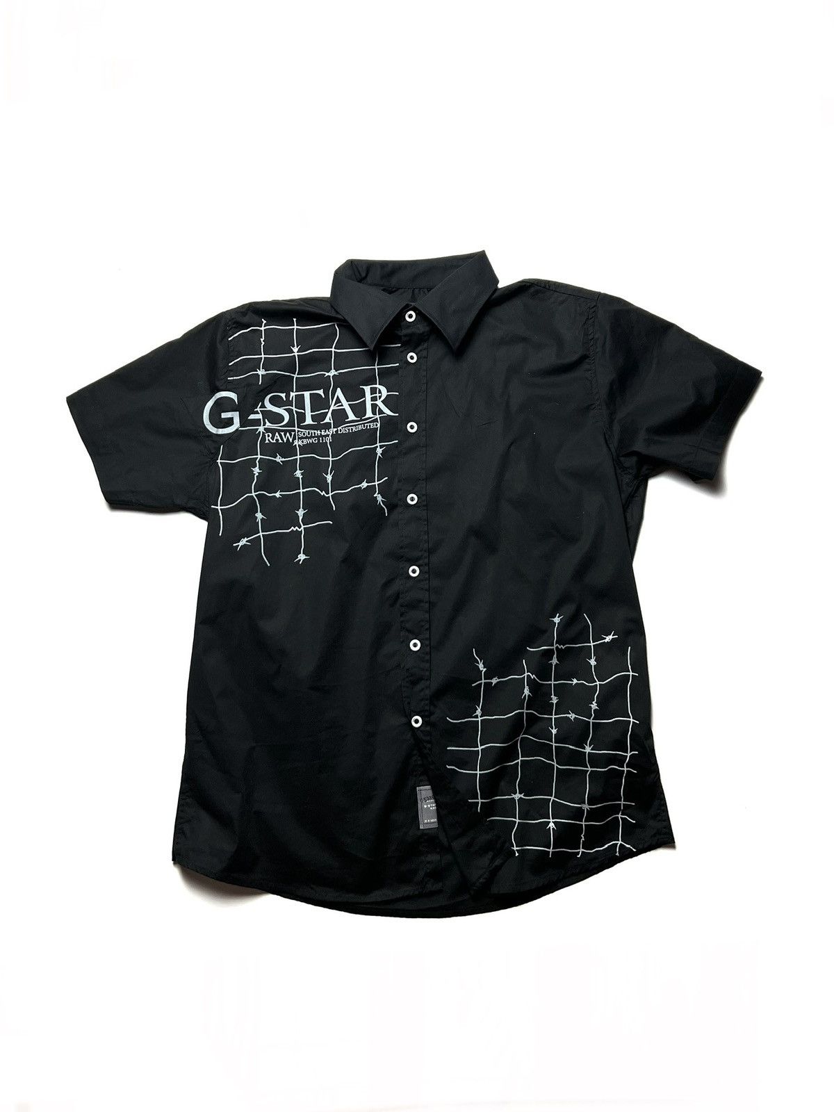 Pre-owned G Star Raw X Gstar Y2k G-star Japanese Plained Tribal Short Sleeve Rap Shirt In Black