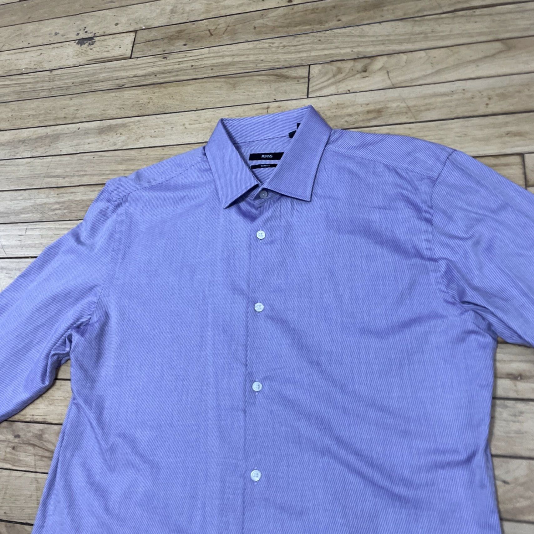 Hugo Boss VINTAGE Hugo Boss Shirt Men 42 16.5 Neck Purple Stripe Button-Up Size US L / EU 52-54 / 3 - 4 Thumbnail