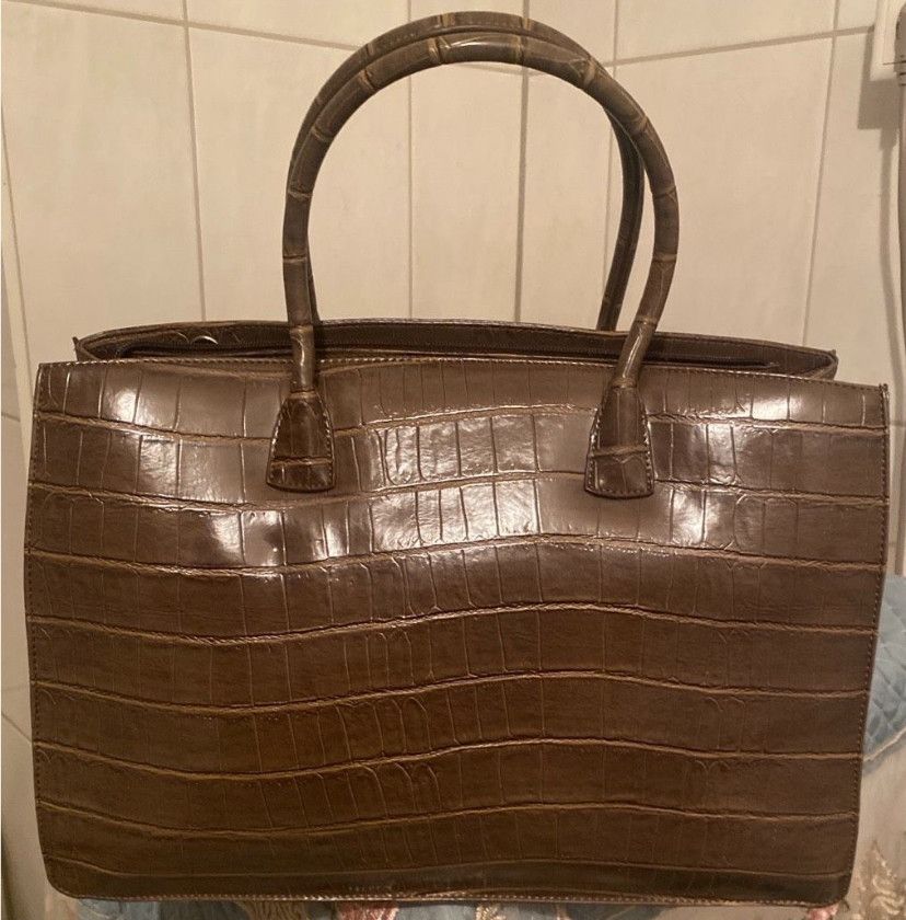 Other Vintage CHEVANI Genuine Leather Tote Bag Brown Croc-Embossed Size ONE SIZE - 5 Thumbnail