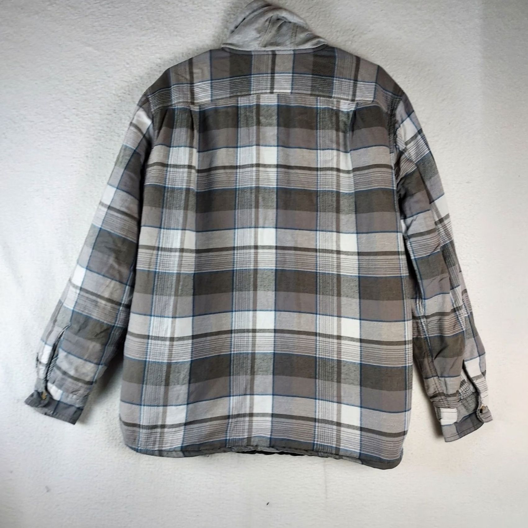 Wrangler Wrangler Authentics Men’s Quilted Hooded Flannel Shirt Jacket Gray Plaid Medium Size US M / EU 48-50 / 2 - 2 Thumbnail