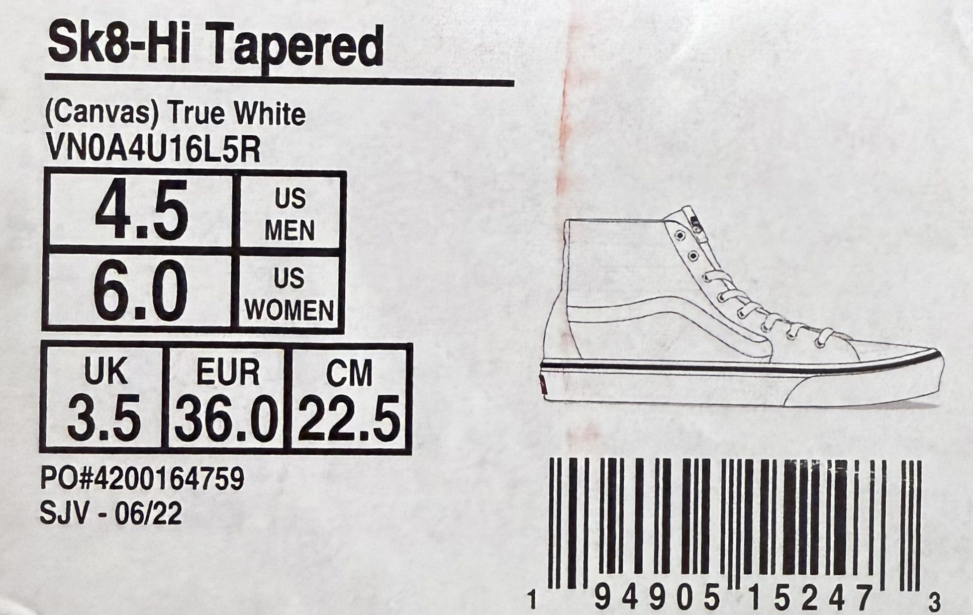 Vans Vans Sk8-Hi Tapered Canvas True White Size US 6 / IT 36 - 6 Thumbnail