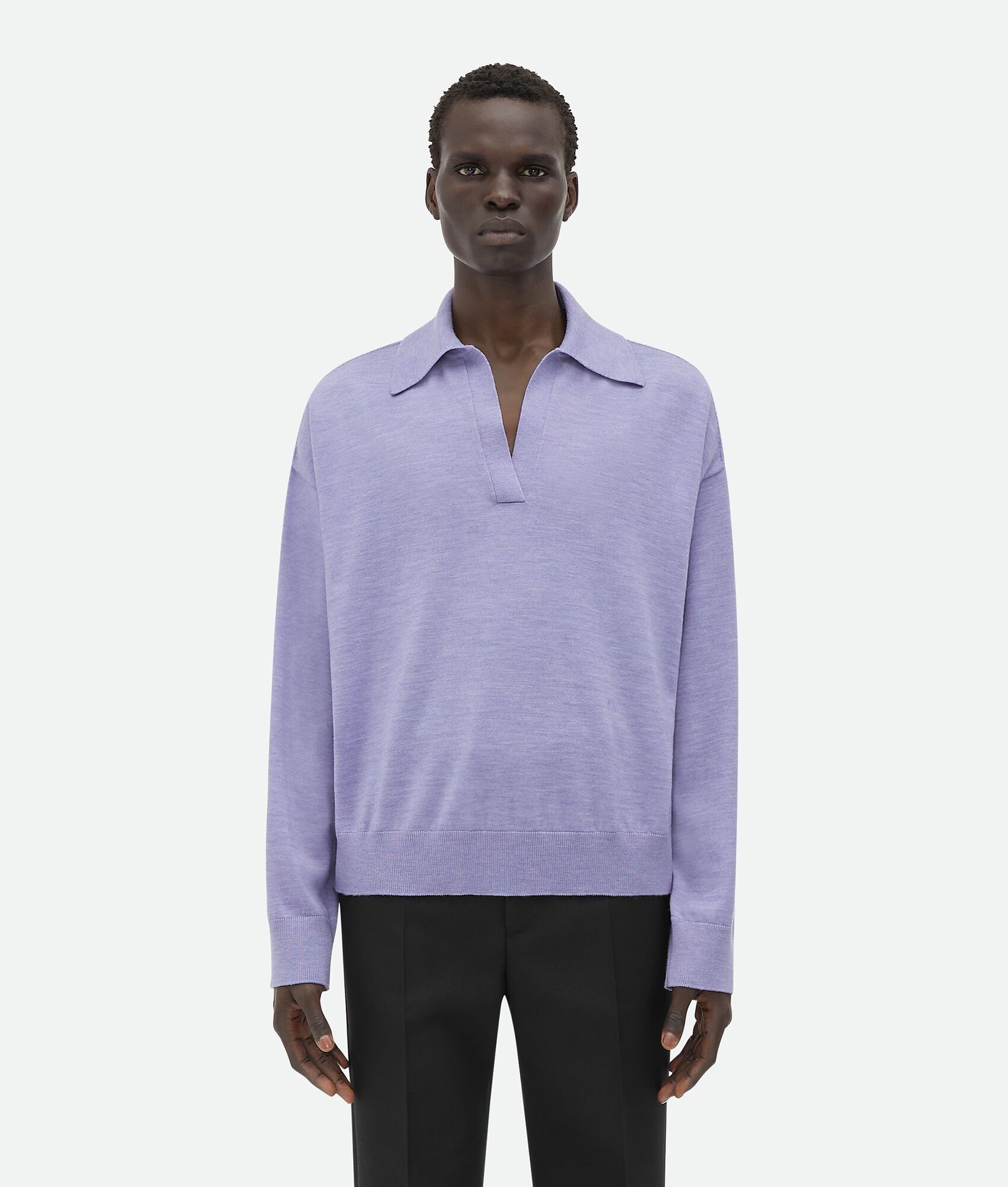 Bottega Veneta o1n1vont1224 Light Wool Polo Shirt in Perwinkle Size US M / EU 48-50 / 2 - 1 Thumbnail