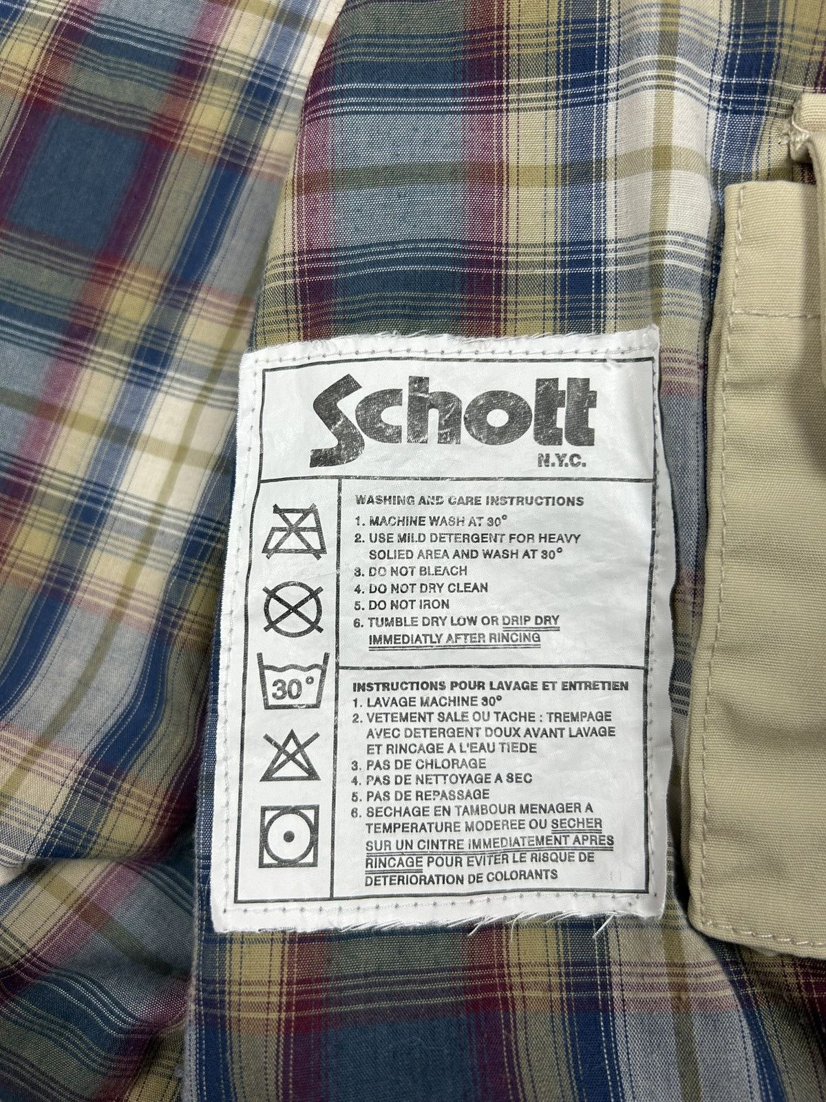 Schott Schott NYC Beige Blouson Jacket Bomber Plaid Lined Vintage Size US XL / EU 56 / 4 - 17 Thumbnail