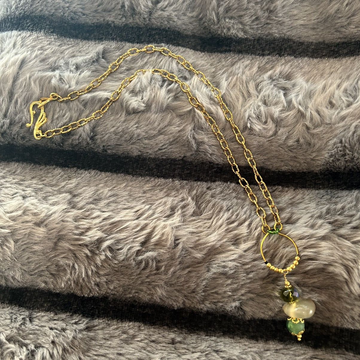 Handmade Handcrafted hammered charm link beaded drop pendant necklace Size ONE SIZE - 8 Thumbnail