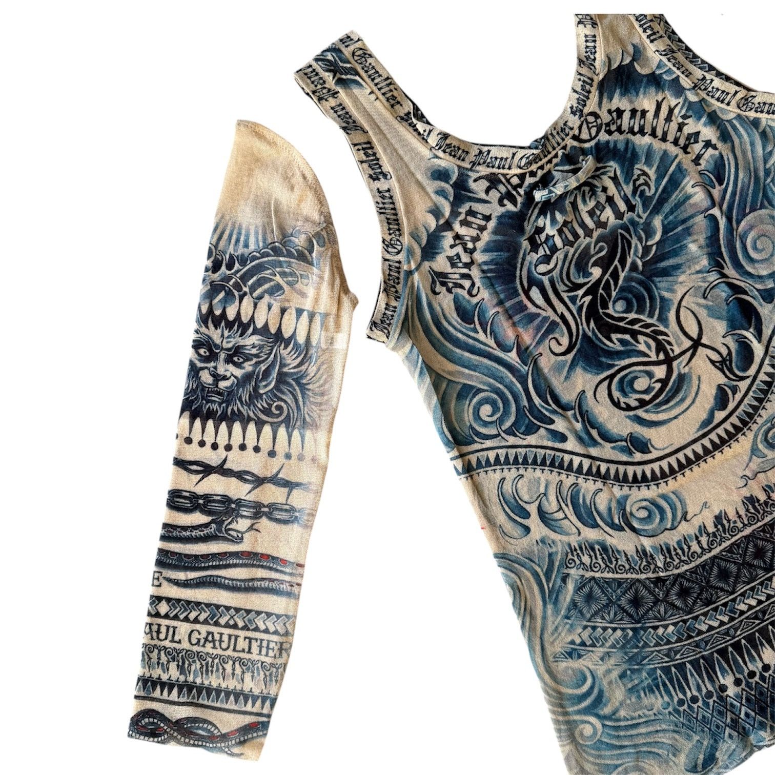 Jean Paul Gaultier Jean Paul Gaultier Soleil Tattoo Archive Mesh Tank Top Beige Size M / US 6-8 / IT 42-44 - 10 Thumbnail