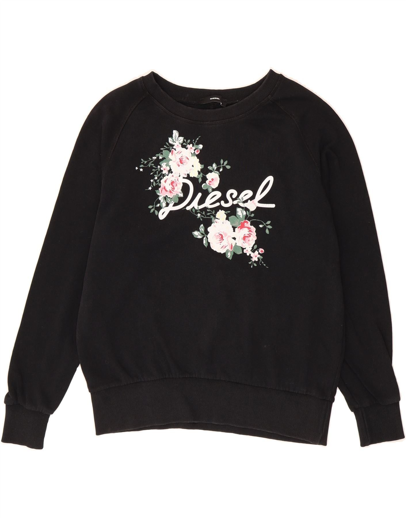 Diesel Womens Overd Graphic Sweatshirt Jumper UK 10 Small Black Flo Size L / US 10 / IT 46 - 1 Thumbnail
