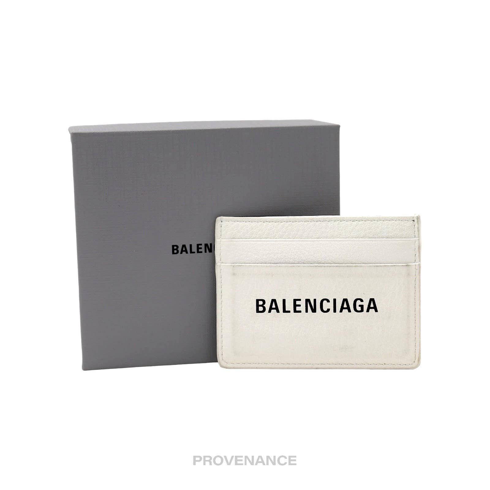 image of Balenciaga Logo Card Holder Wallet - White, Men's