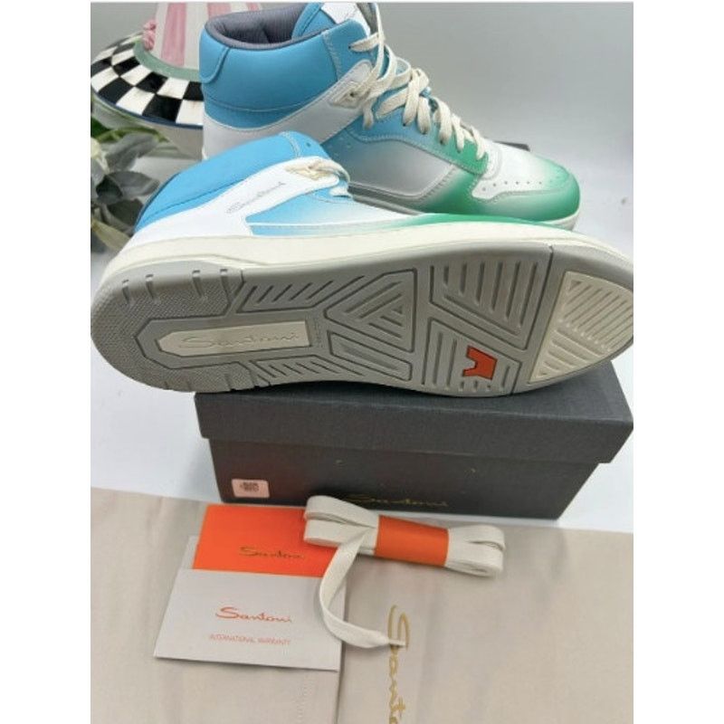 Santoni Mens Santoni Hi-Top Sneakers in Green, Blue & White size 11 Size US 11 / EU 44 - 9 Thumbnail