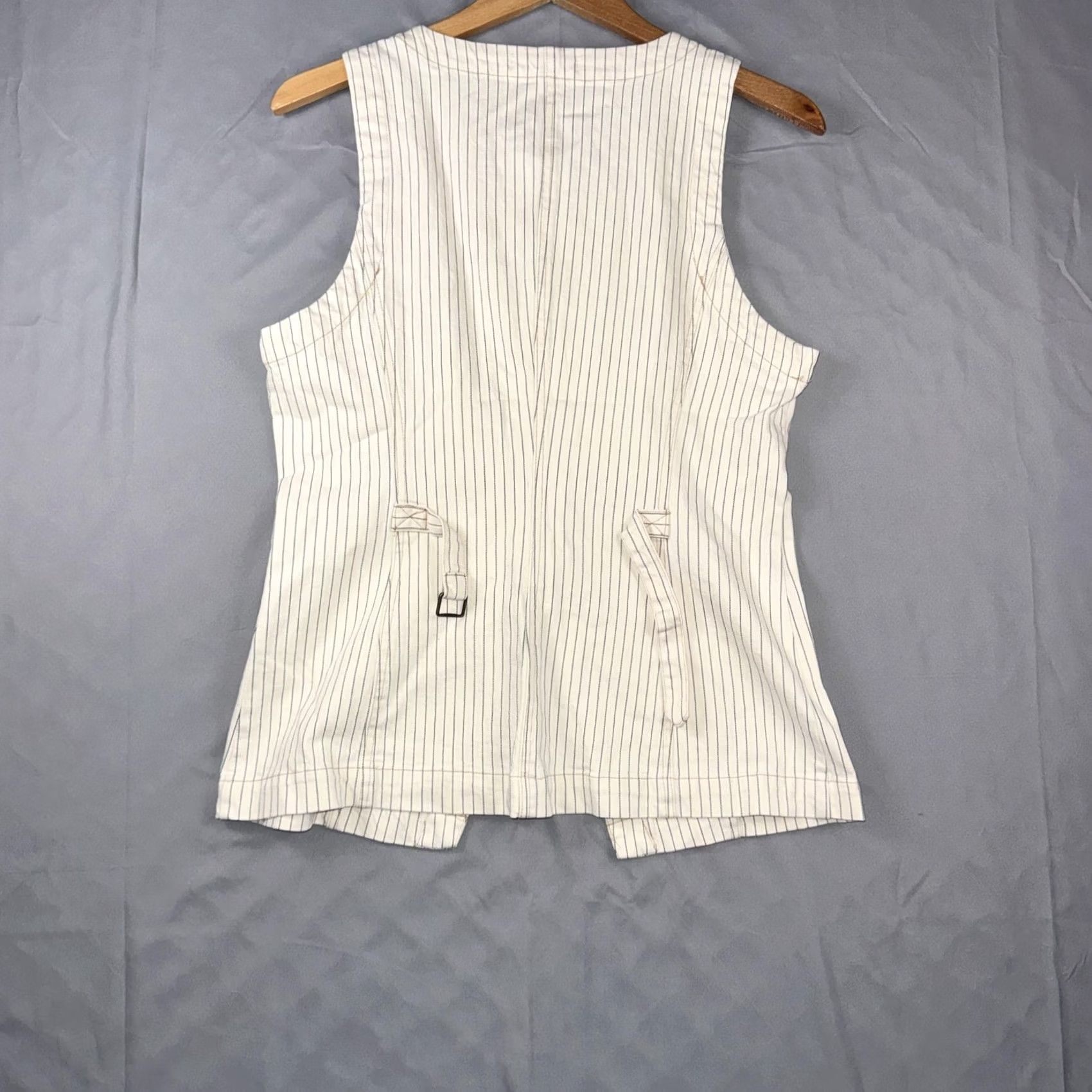 Marine Layer Marine Layer Blouse Womens L White Striped Button Front Sleeveless Twill Top Size L / US 10 / IT 46 - 2 Thumbnail