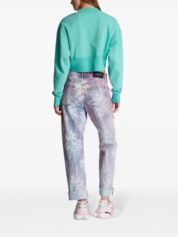 Balmain o1s1wg110825 Logo Print Cropped Sweatshirt in Blue Size M / US 6-8 / IT 42-44 - 5 Thumbnail