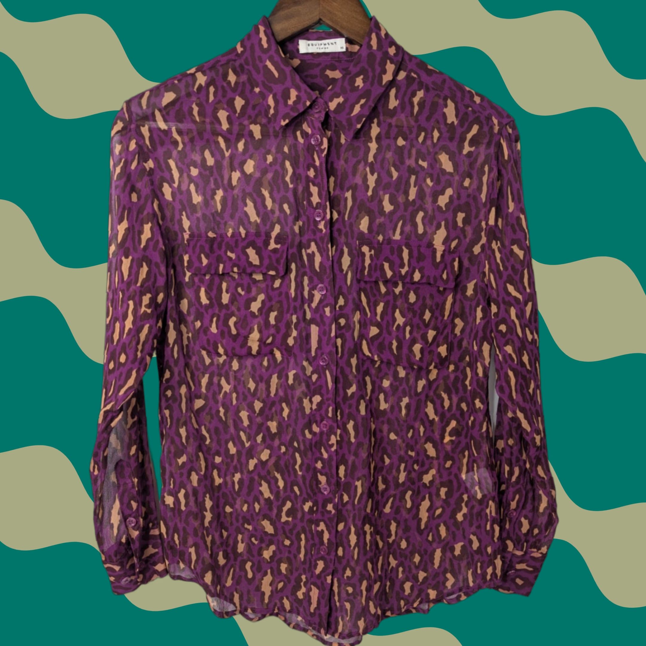Equipment Equipment Femme Blouse Women XS Purple Silk Sheer Leopard Button Front 100% Silk Size XS / US 0-2 / IT 36-38 - 1 Thumbnail