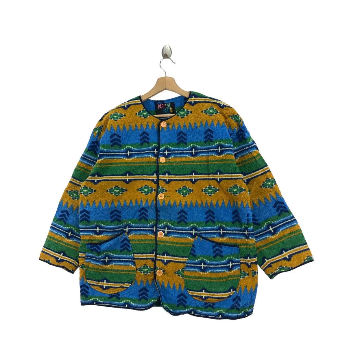 Vintage Vtg PAGE ONE PART III Aztec Navajo Art Fleece Cardigan Size XXL / US 16-18 / IT 52-54 - 2 Thumbnail