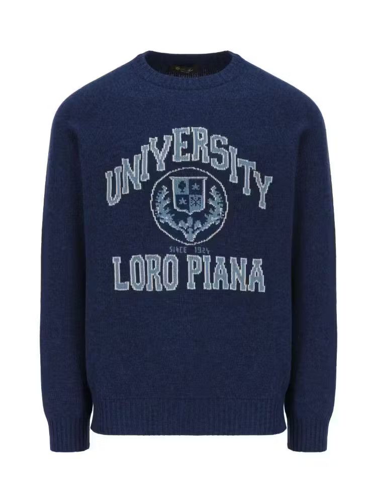 image of Loro Piana O1Loc1C0923 University Cashmere Sweater In Blue, Men's (Size Medium)