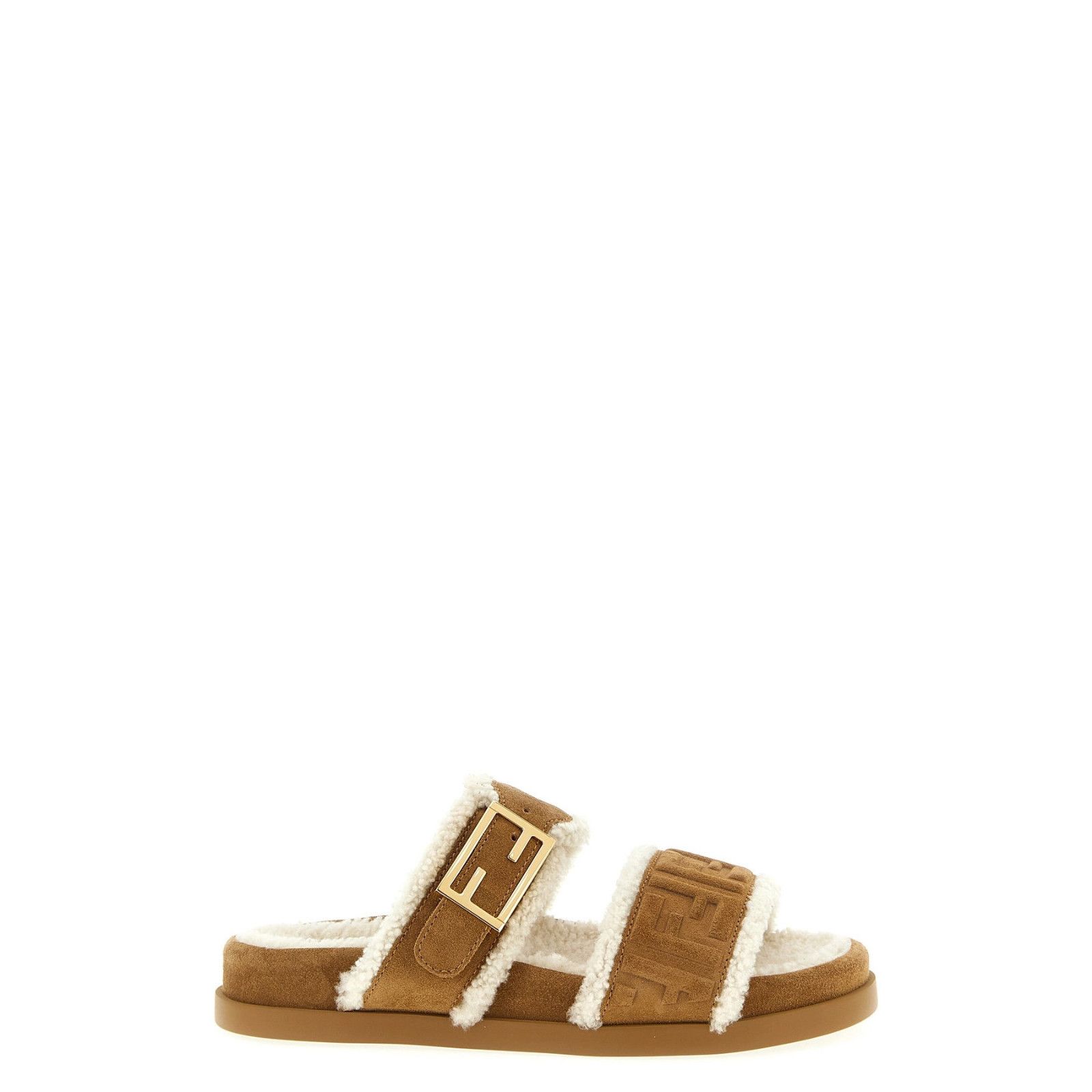FENDI Feel Brown Shearling Slide Sandals New & Authentic (Wo