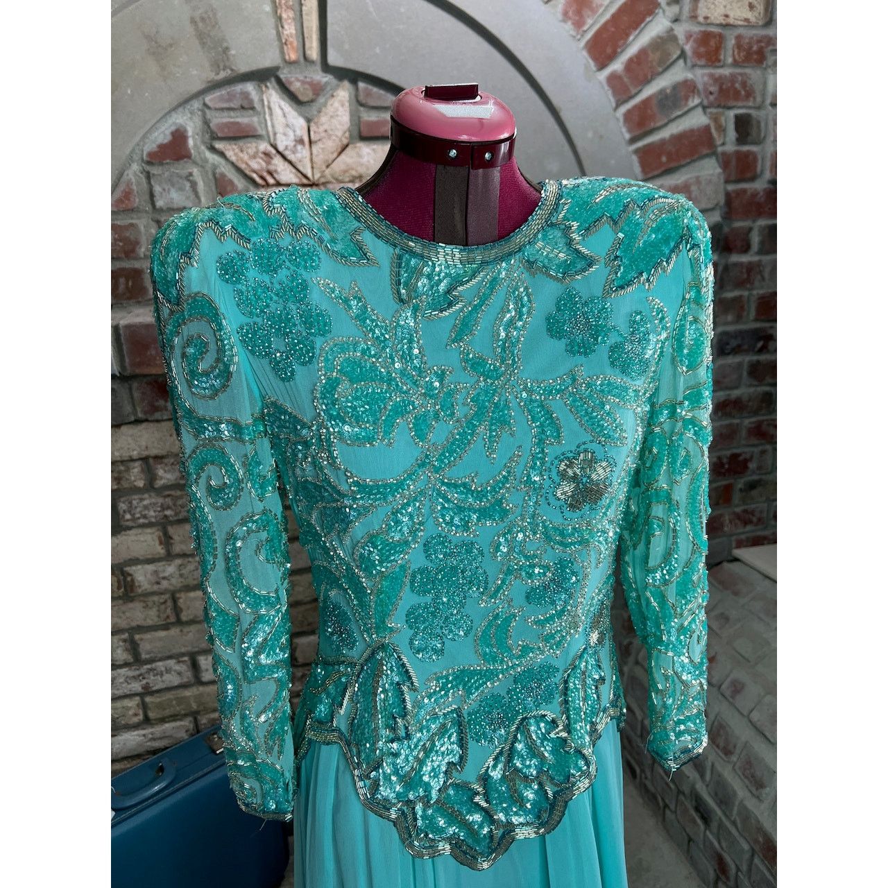 Other dress formal beaded 100% silk swing skirt shoulder pads blue Size M / US 6-8 / IT 42-44 - 5 Thumbnail