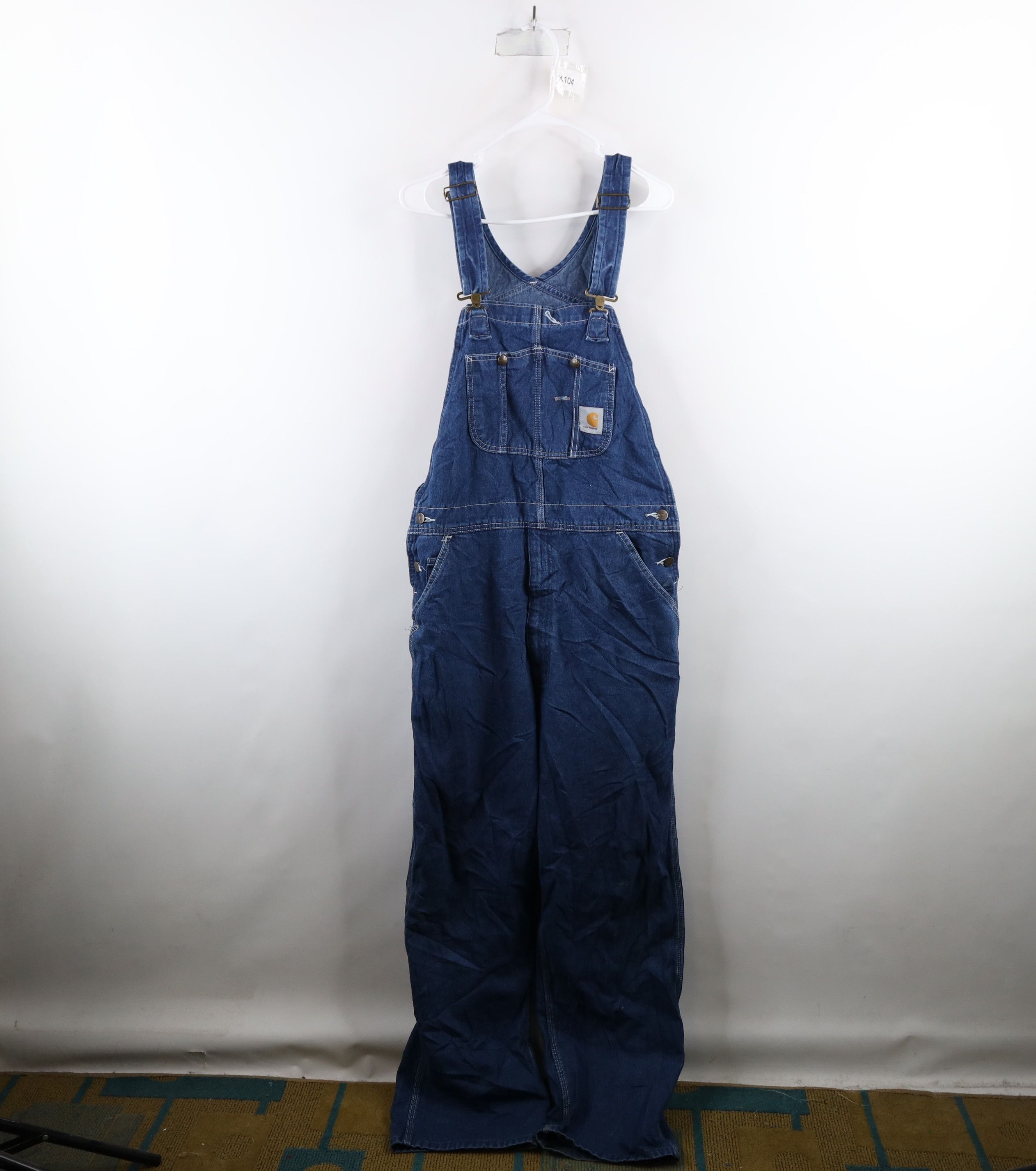 image of Carhartt Spell Out Wide Leg Denim Overalls in Blue, Men's (Size 38)