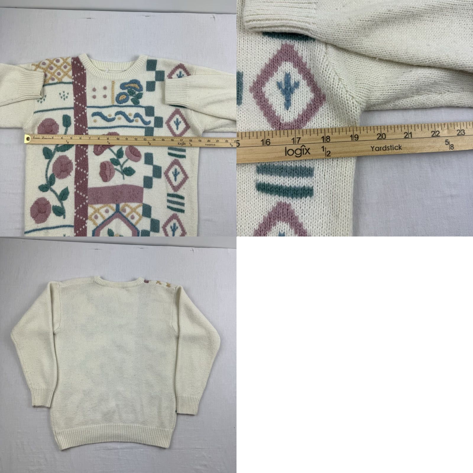 Vintage VINTAGE Flower Sweater Women's Crew Neck Knit Pullover S Ivory 90s Grandma Style Mens Womens Size S / US 4 / IT 40 - 8 Thumbnail