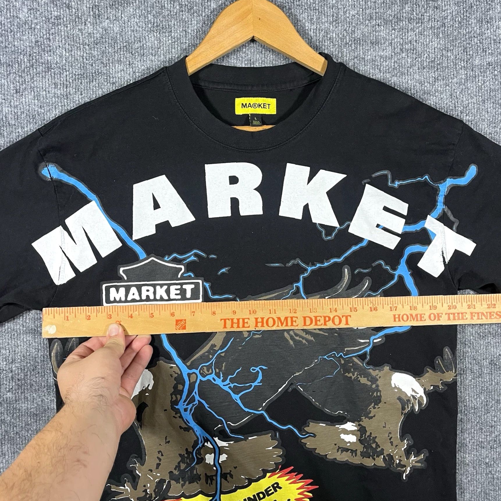 Vintage Chinatown Market T-Shirt Mens Large Black Eagle Flames Lightning Biker AOP Graphic Size US L / EU 52-54 / 3 - 3 Thumbnail