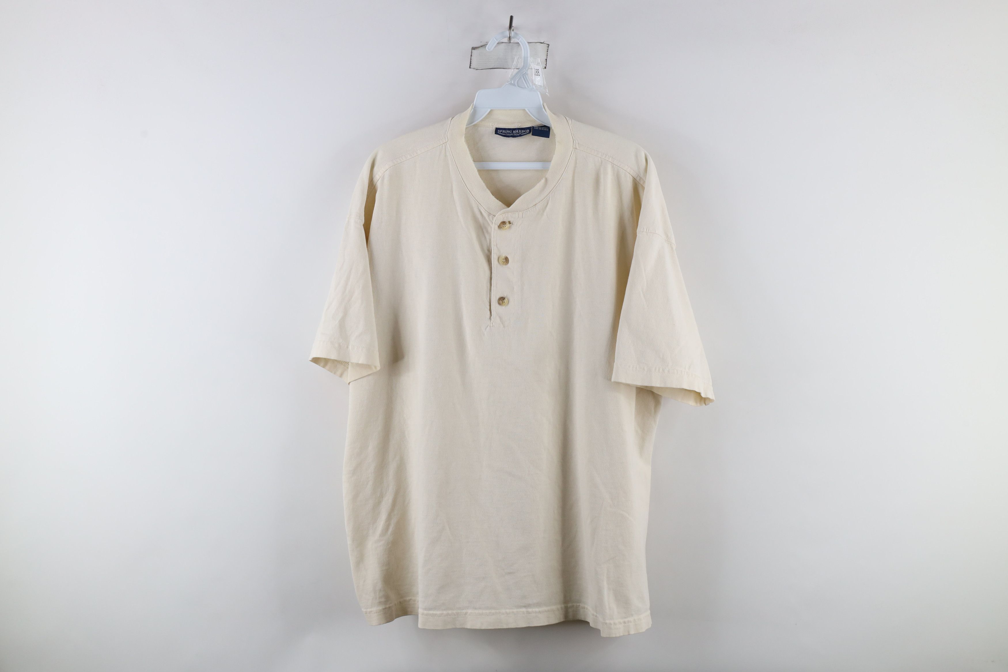 Vintage Vintage 90s Streetwear Short Sleeve Henley T-Shirt Cream Size US L / EU 52-54 / 3 - 1 Thumbnail
