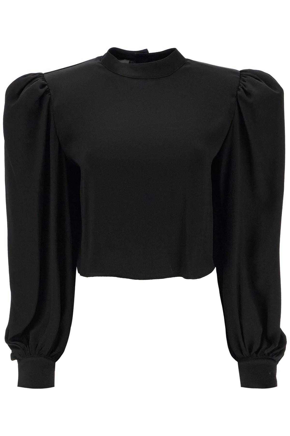 image of Mvp 'edendale' Cropped Blouse In Satin in Nero, Women's (Size Small)