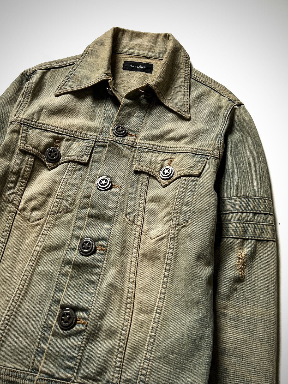 If Six Was Nine Led Rechwe Fur Patch Mud Wash Denim Jacket Early 00s Size US M / EU 48-50 / 2 - 4 Thumbnail