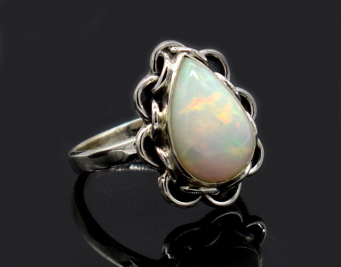 Handmade Pear Ethiopian Opal Ring Handmade 925K Silver Ring Size ONE SIZE - 1 Thumbnail