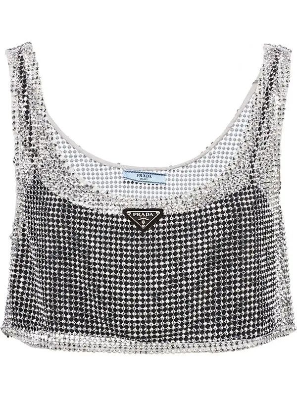 Prada Prada Rhinestone Embellished Crystal Top Logo Vest Shirt 36 Size XS / US 0-2 / IT 36-38 - 1 Thumbnail