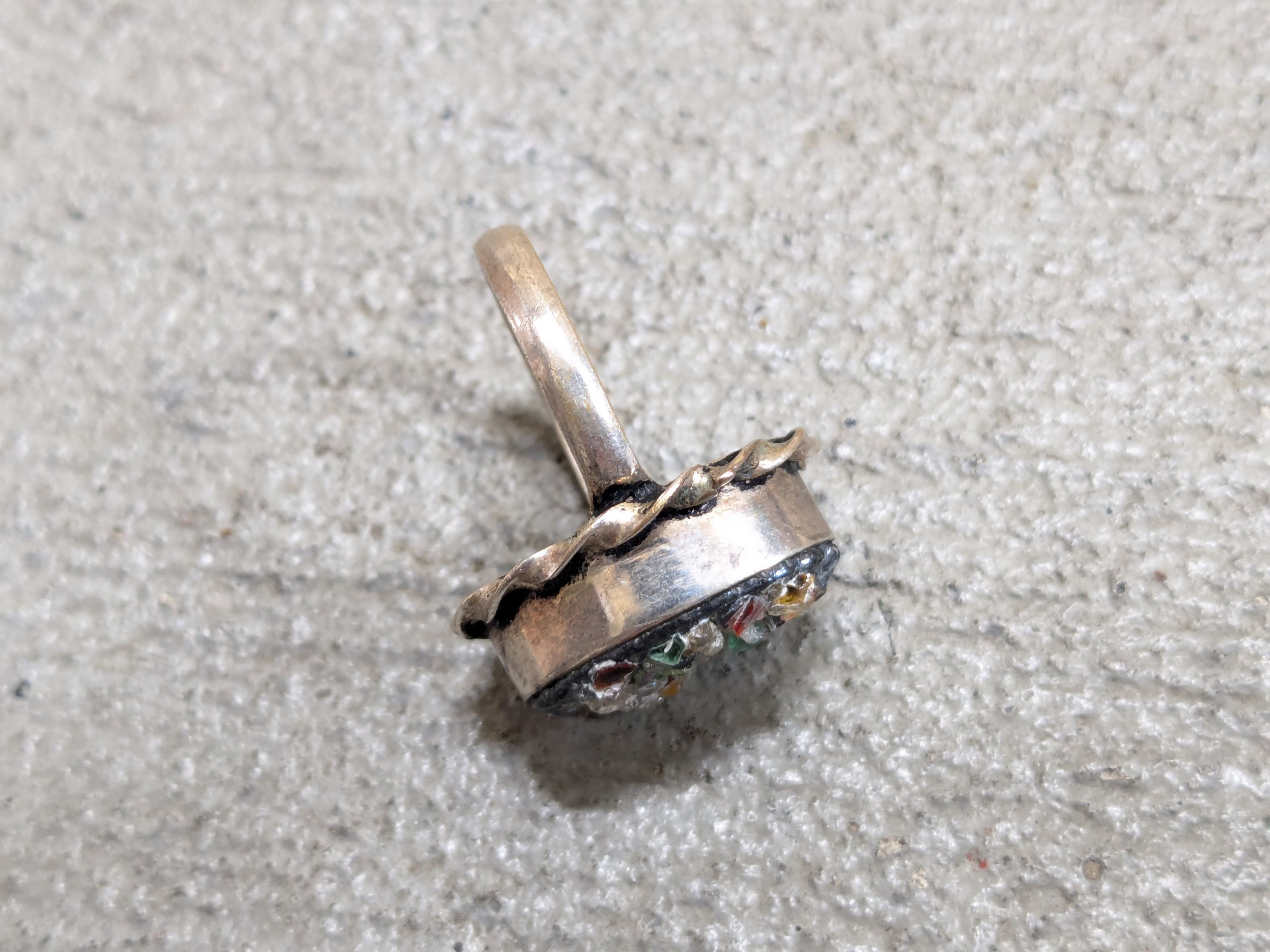 Jewelry Vintage Sterling Silver Ring Rainbow Druzzy 7 Modern Oval Size ONE SIZE - 5 Thumbnail