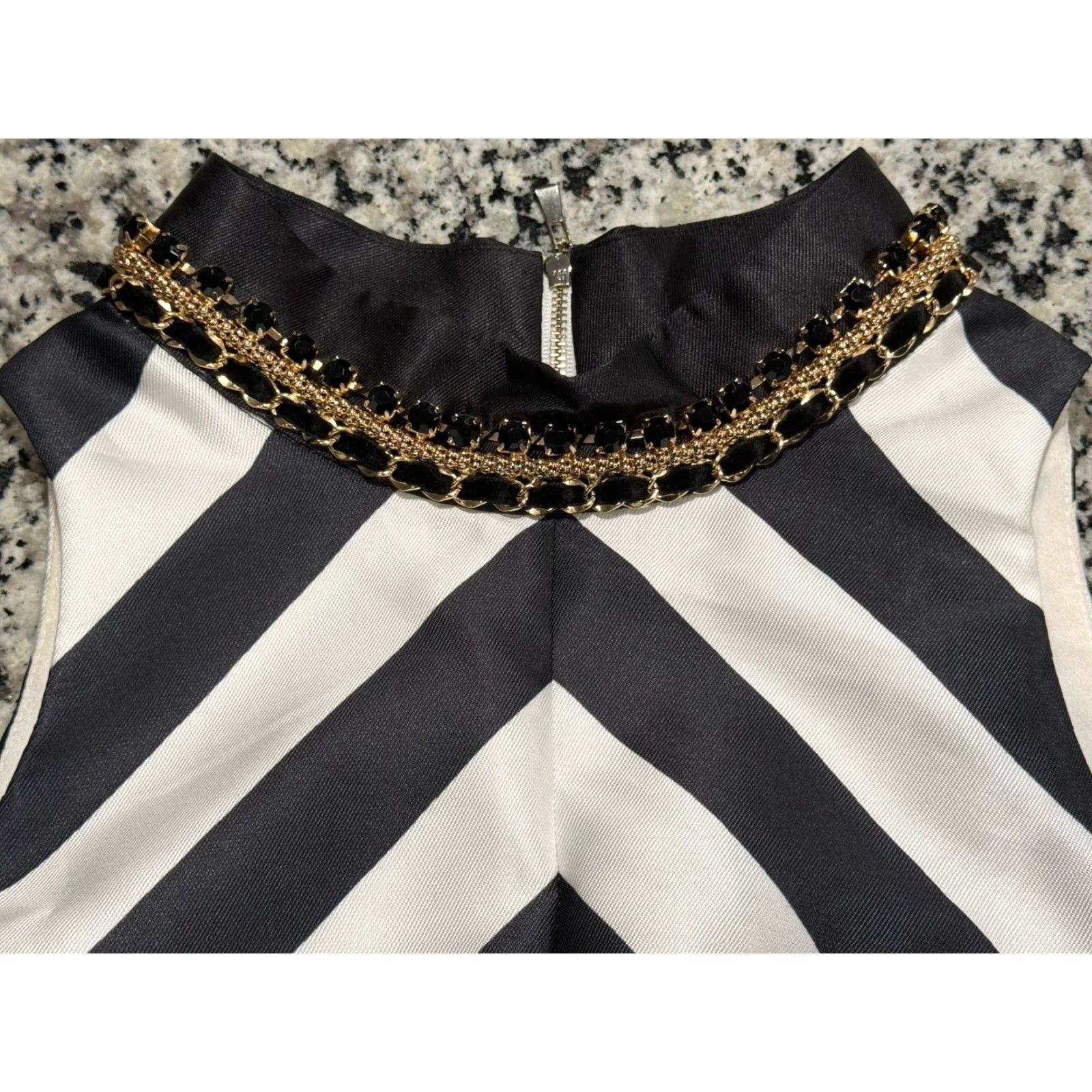 Mac Duggal VINTAGE Mac Duggal Party Cocktail Sleeveless Mini Dress Womens 2 Black White Chevron Size S / US 4 / IT 40 - 7 Thumbnail