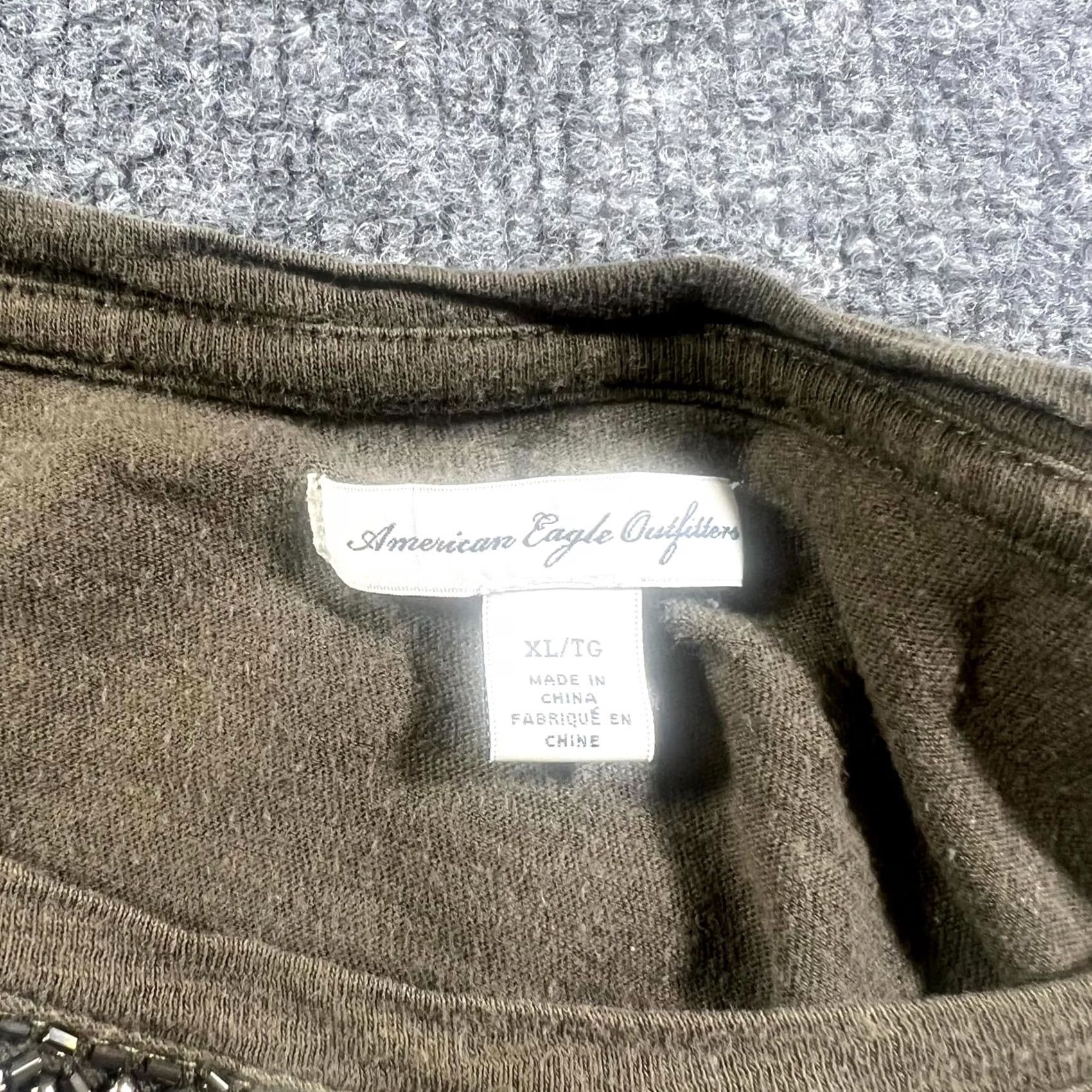 American Eagle Outfitters American Eagle Outfitters Top Womens XL Olive Green Beaded Neck Cap Sleeve Boho Size XL / US 12-14 / IT 48-50 - 6 Thumbnail