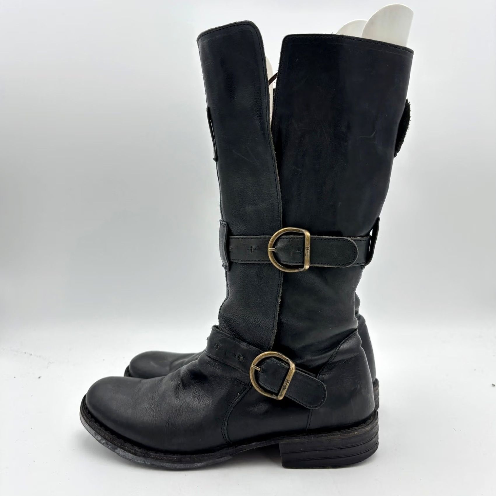 Vintage Fiorentini + Baker Boots Black Leather Buckle Women's 37 Boho Eternity 7040 Size US 7 / IT 37 - 5 Thumbnail