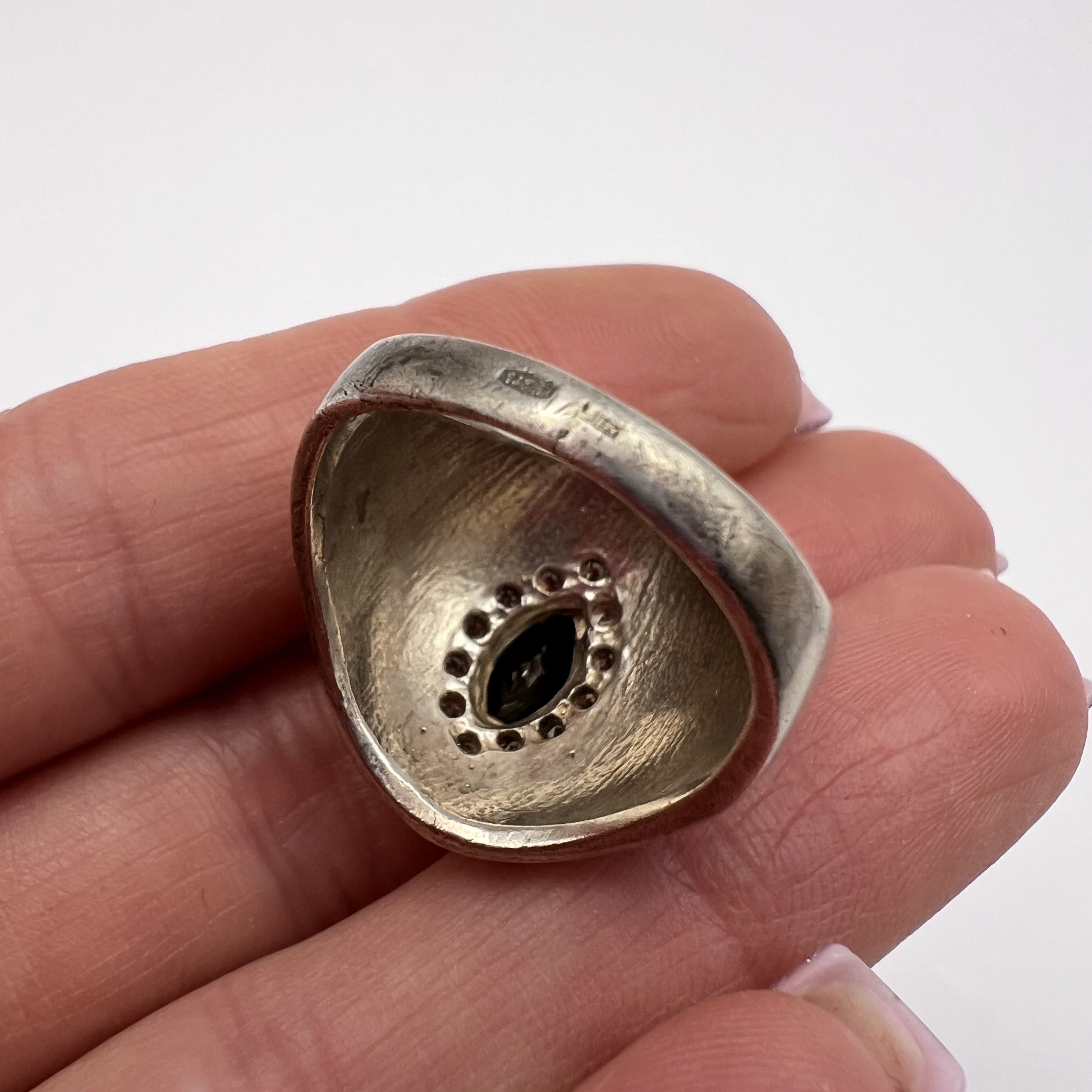Vintage Vintage Ring Sterling Silver 925 Stone Cyanite Enamel S 9U Size ONE SIZE - 5 Thumbnail