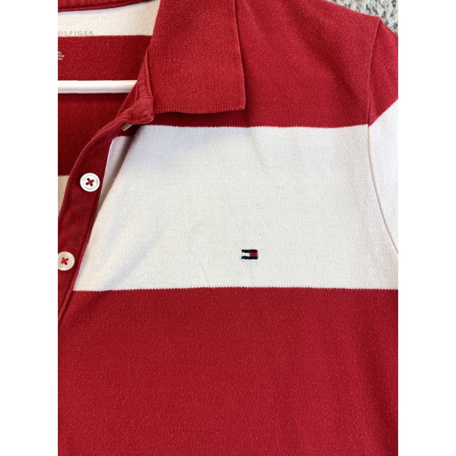 Tommy Hilfiger Tommy Hilfiger Polo Shirt Women Adult Large White Red Stripes Casual Short Sleeve Size 36" / US 14 / IT 50 - 2 Thumbnail