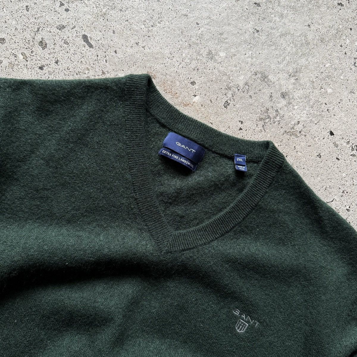 Gant Gant Mens Dark Green Extra Fine Lambswool V-Neck Sweater Size US L / EU 52-54 / 3 - 6 Thumbnail