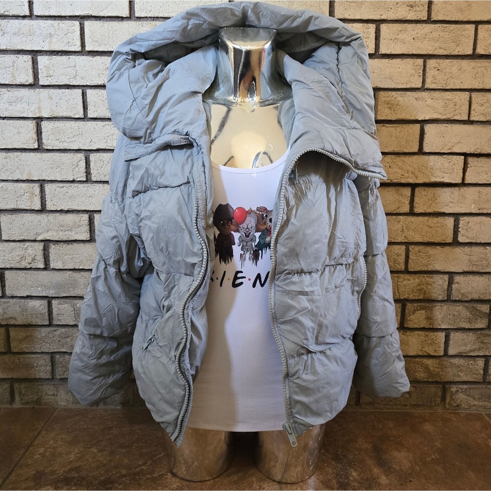 Shein Light Grey | SHEIN | Cinched Puffer Zip Up Size M / US 6-8 / IT 42-44 - 1 Thumbnail
