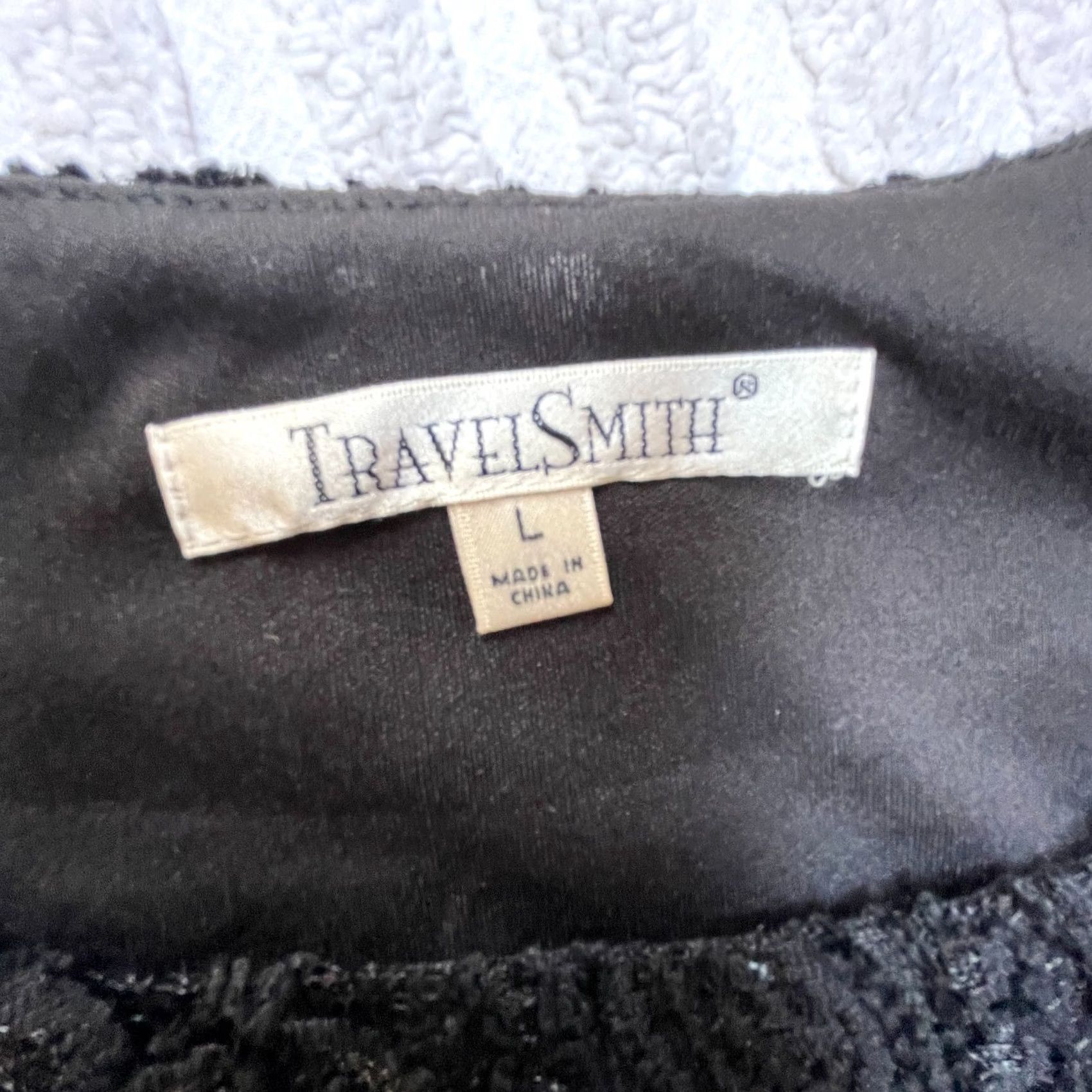 Vintage TravelSmith Womens Round Neck Long Sleeve Paisley Textured Lace Top Black Large Size L / US 10 / IT 46 - 3 Thumbnail