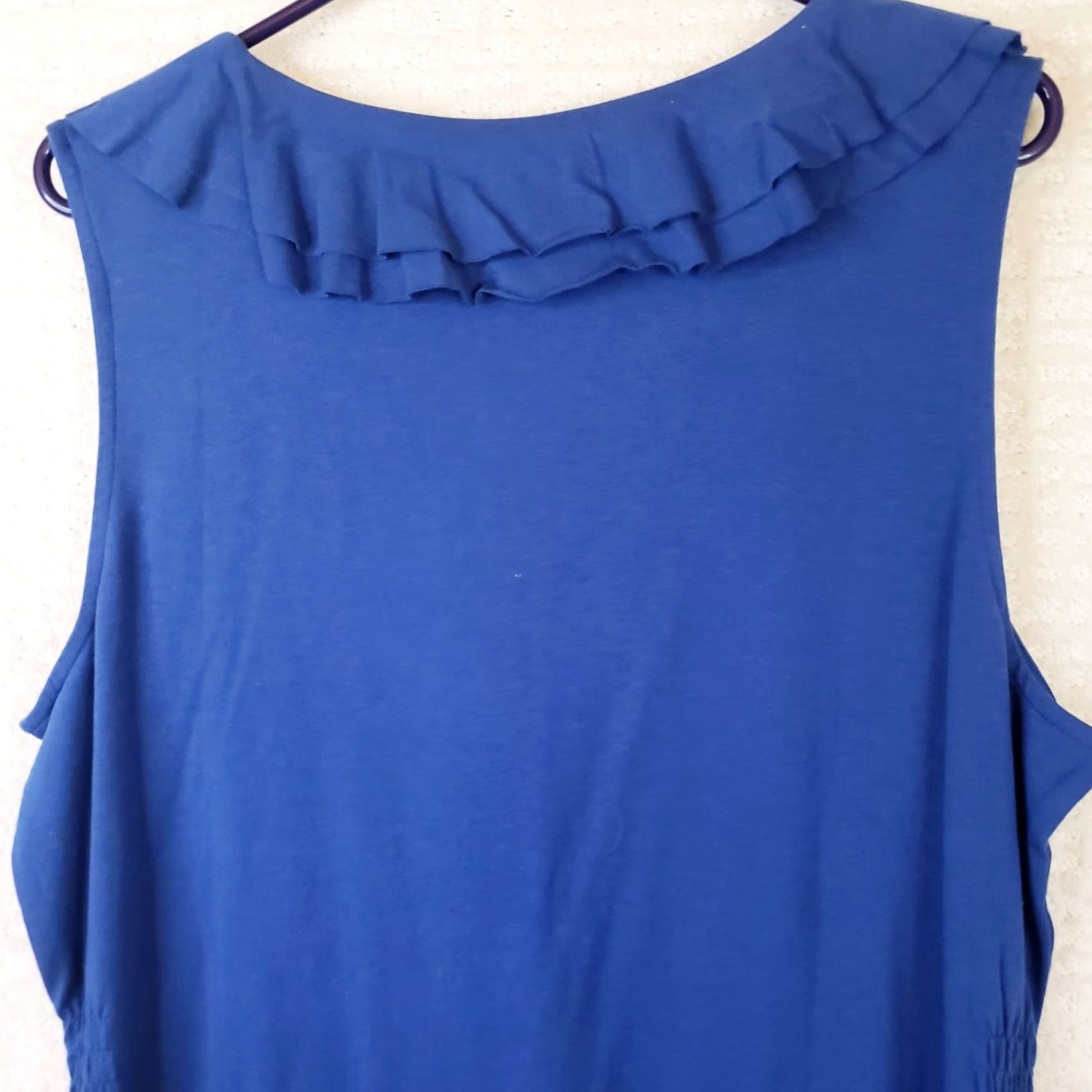 Vintage Sahalie Blue Midi Dress XL Cotton Modal Spandex Knit Sleeveless V-Neck Pullover Fit & Flare Women's Quick Rise to Travel, Workwear, Party/Cocktail Size XL / US 12-14 / IT 48-50 - 7 Thumbnail
