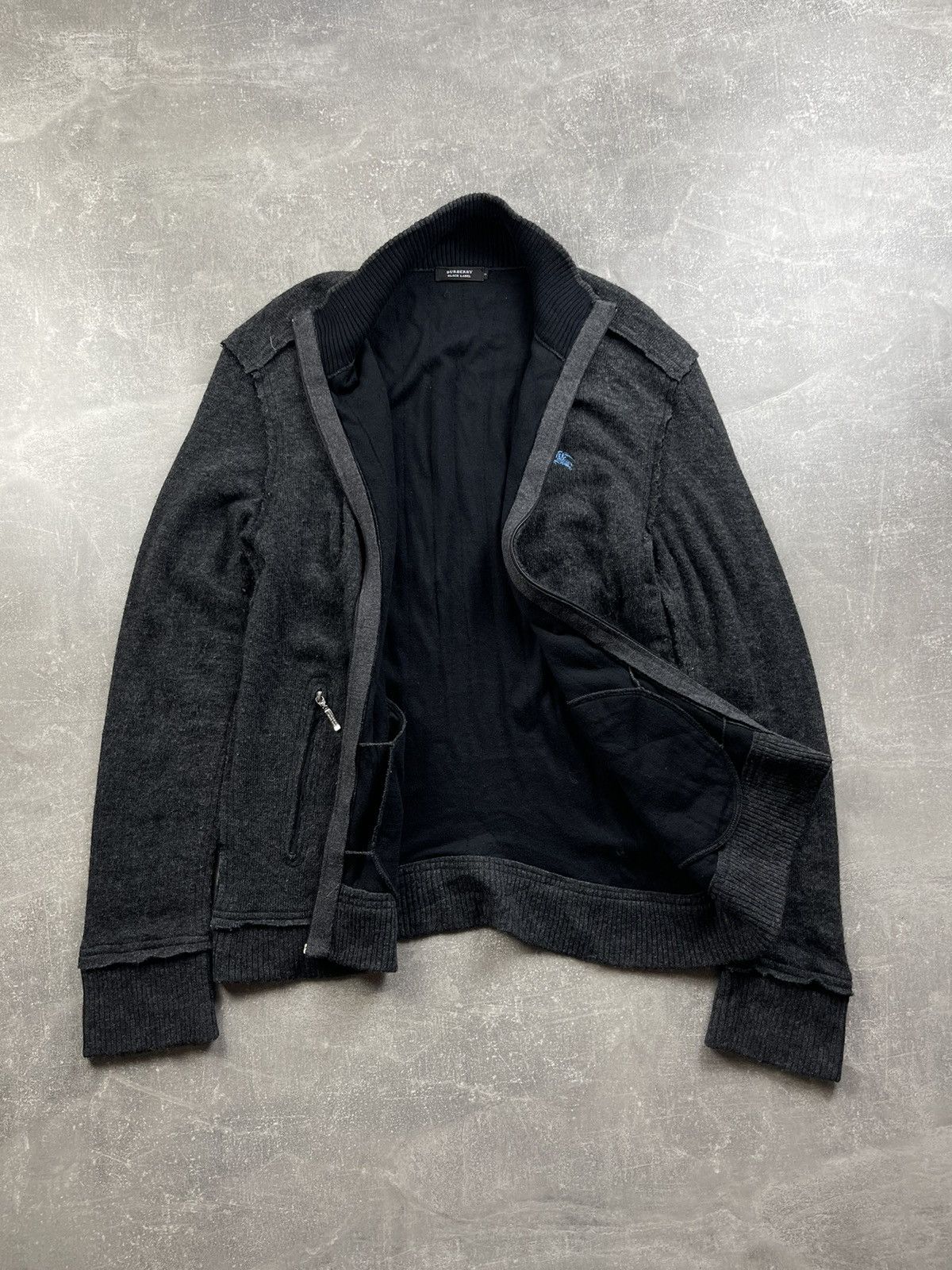 Burberry × Vintage Burrbery Black Label Wool Zip Cardigan Avant Garde Sweater Size US L / EU 52-54 / 3 - 9 Thumbnail