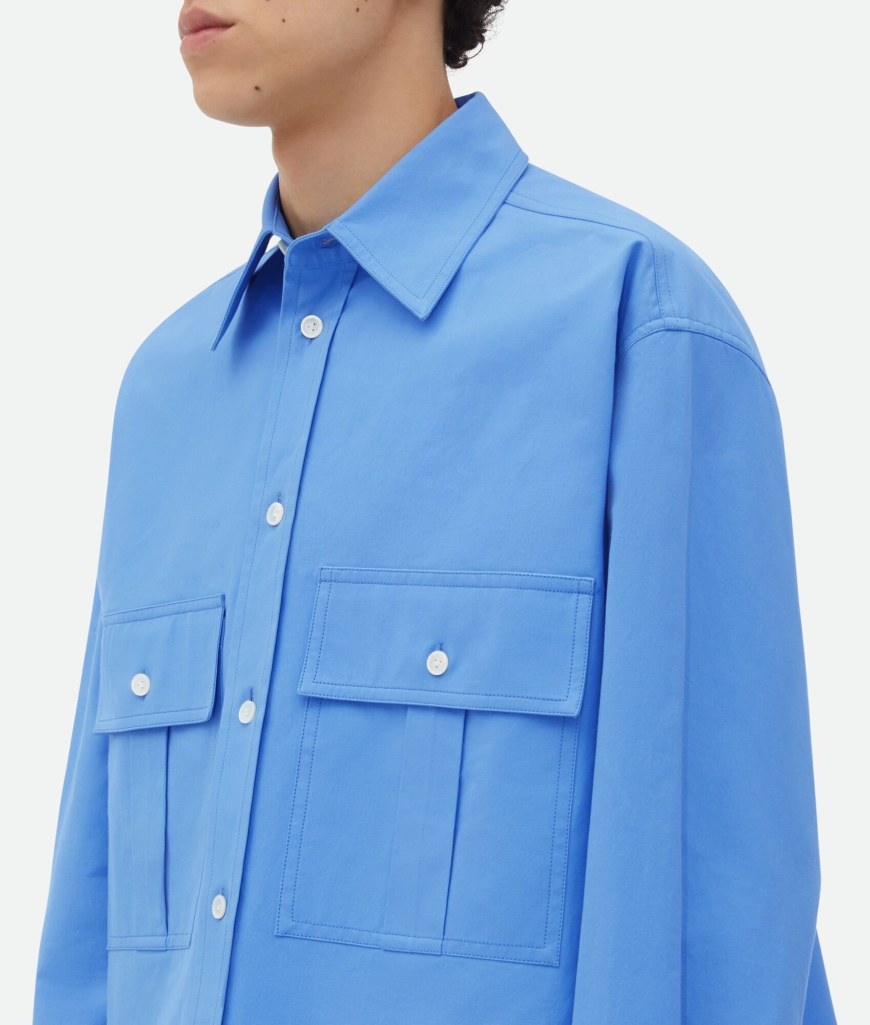 Bottega Veneta o1n1vont1224 Cotton Double Layer Shirt in Blue Size US L / EU 52-54 / 3 - 4 Thumbnail