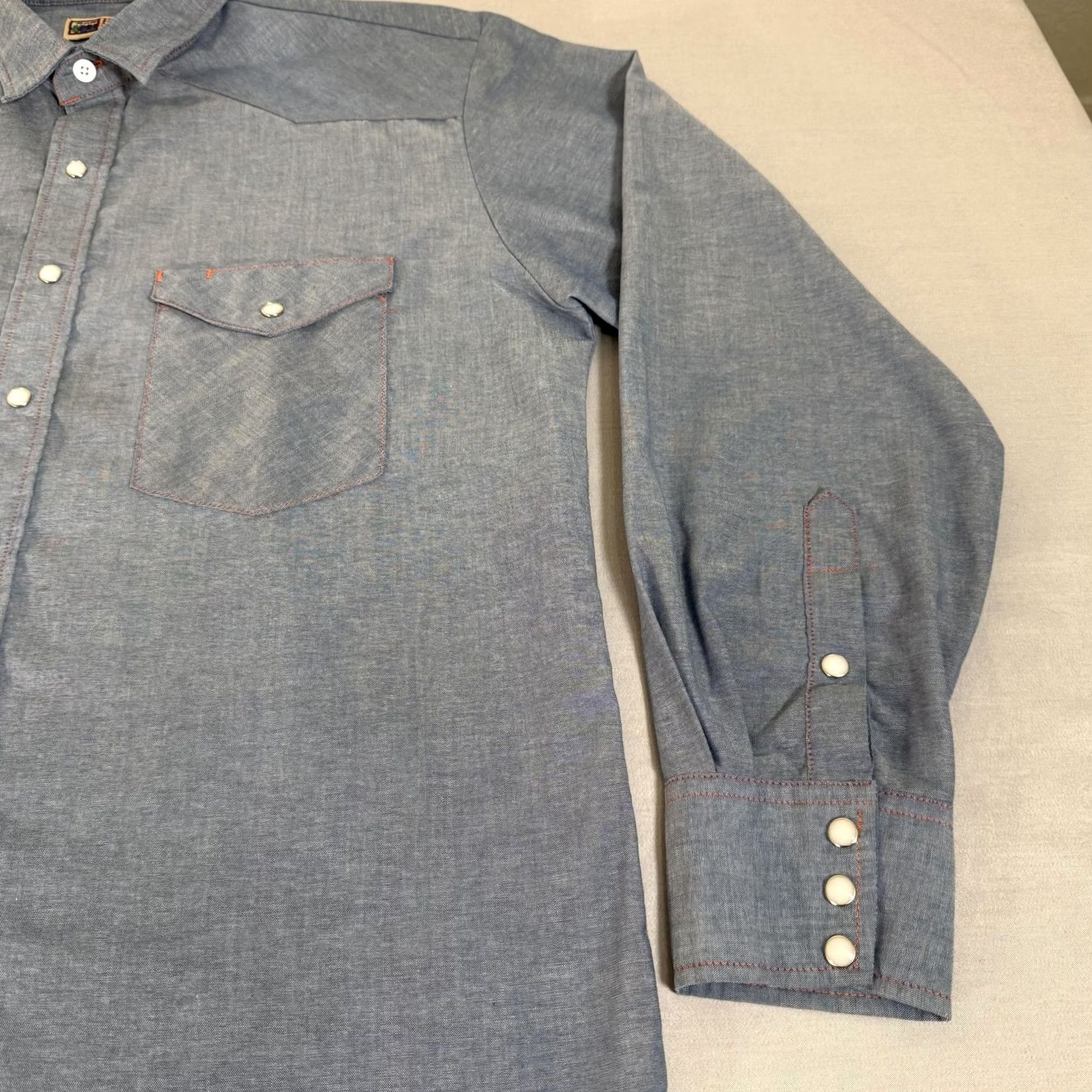 Vintage VINTAGE Big Mac Shirt Mens Large Tall Blue Chambray Pearl Snap Western Work Size US L / EU 52-54 / 3 - 3 Thumbnail
