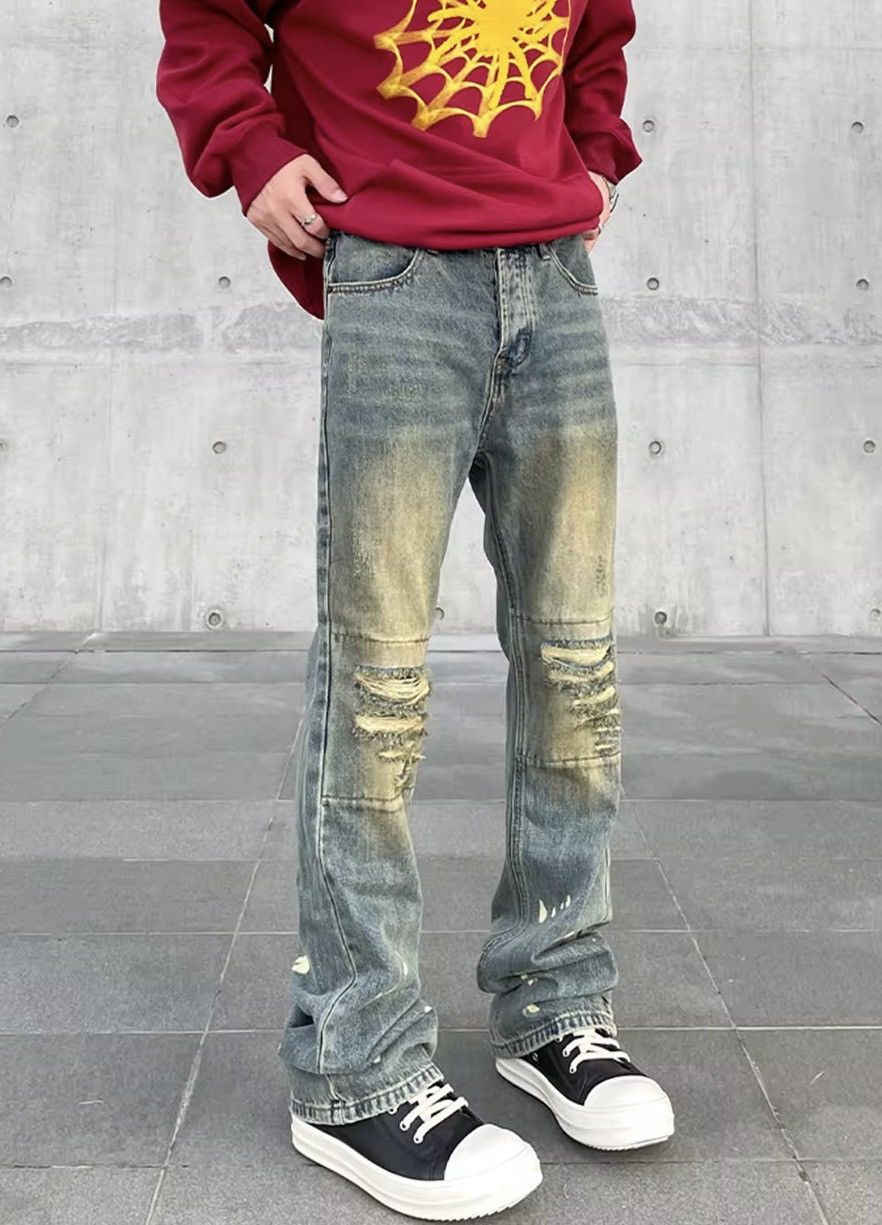 Jean × Vintage Streetwear Design Skinny Ripped Straight Hole Jeans y2k Size US 29 - 2 Thumbnail