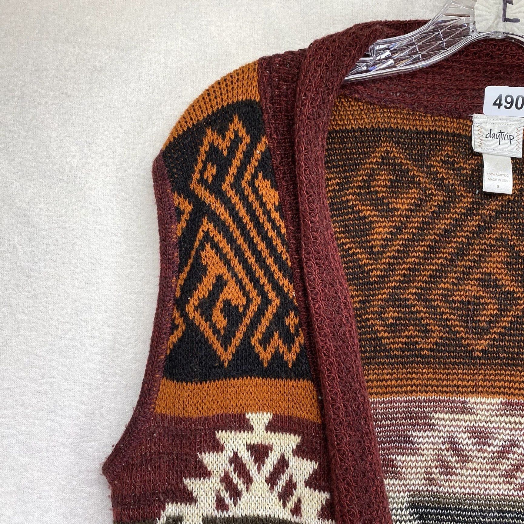 Vintage VINTAGE Daytrip Women's Kimono Vest Duster Coatigan Sleeveless Tribal Geometric Pattern Small Red Orange Casual Summer Spring Fall Women's Size S / US 4 / IT 40 - 5 Thumbnail