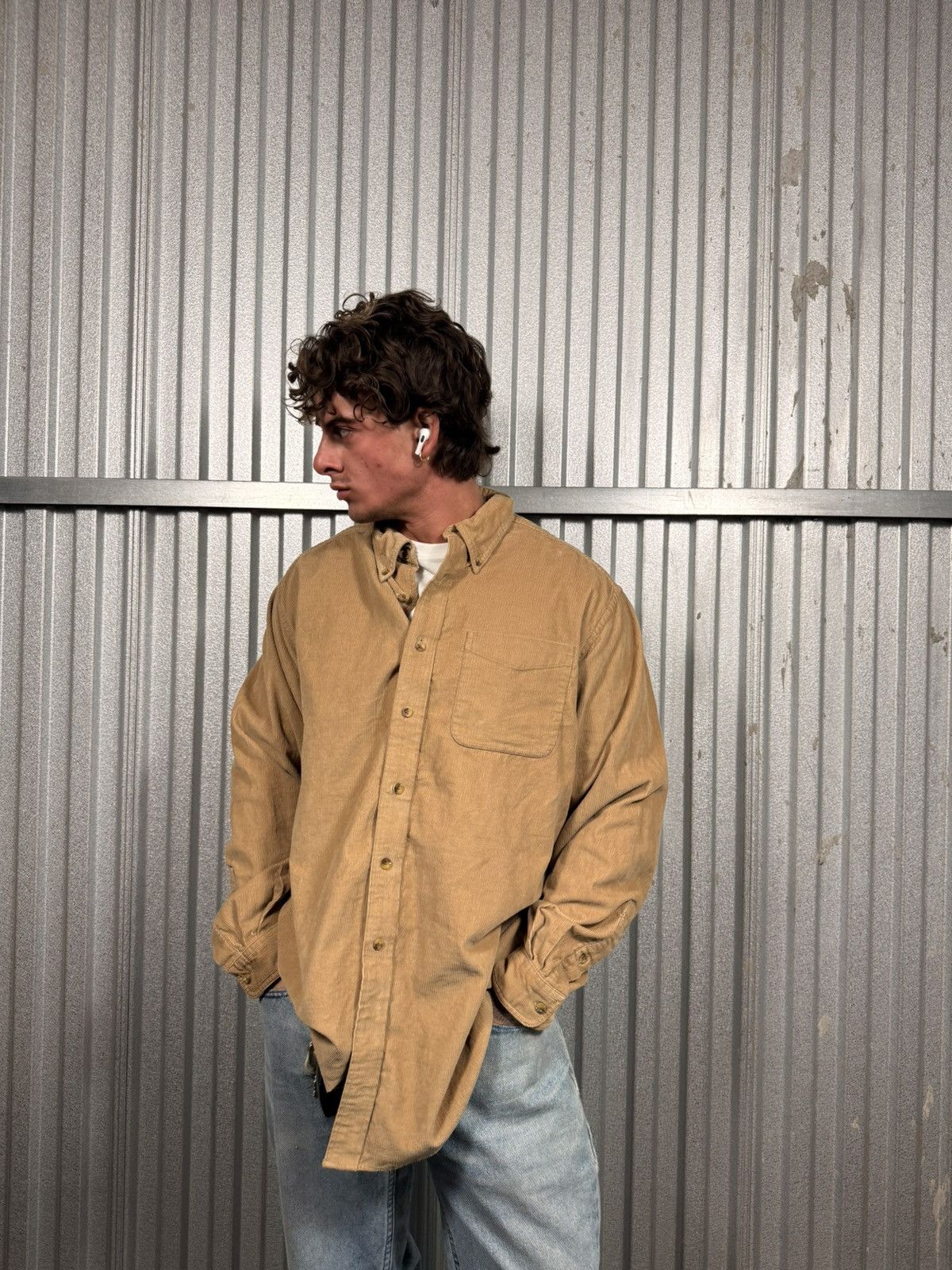 L.L. Bean 90s Vintage LL Bean corduroy Beige Button Up Western Shirt Size US L / EU 52-54 / 3 - 5 Thumbnail