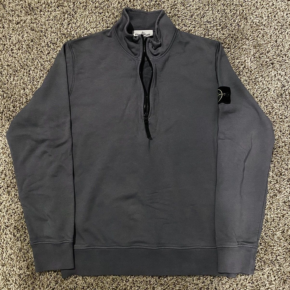 image of Stone Island Half-Zip Sweatshirt Sweater in Blue Gray, Men's (Size Large)