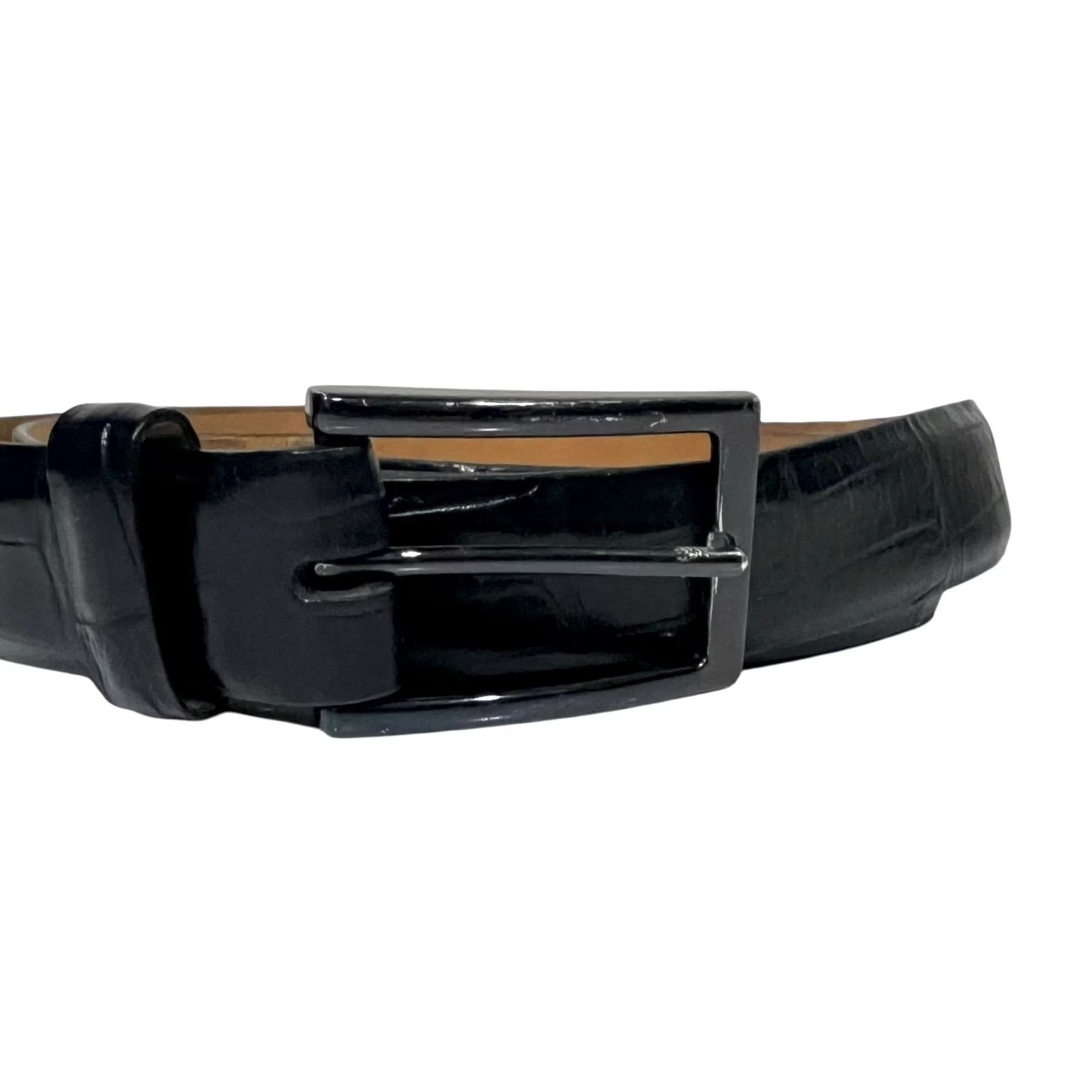 Skin Romo Tulliani Belt Men 60 Black Croc Textured Embossed Calf Leather Italy Size ONE SIZE - 2 Thumbnail