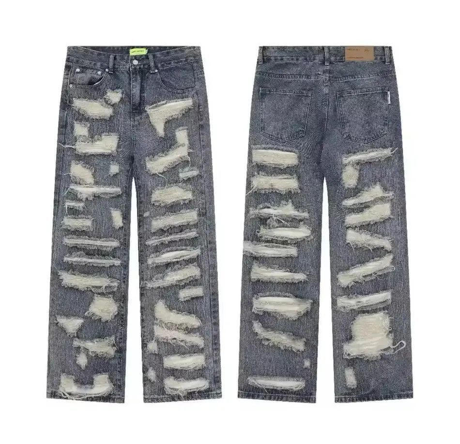 Japanese Brand Retro washed street ripped straight hole jeans y2k Size US 32 / EU 48 - 5 Thumbnail