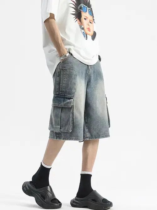 Japanese Brand Light Blue High Street Vintage Loose Fit Denim Shorts Size US 31 - 2 Thumbnail