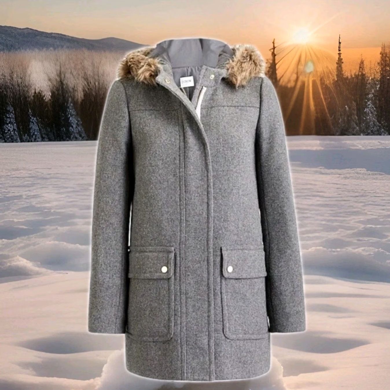 J.Crew J.CREW Vail Parka Coat Womens Winter Grey 6 Small Medium Hooded Wool Fur Ruff Size M / US 6-8 / IT 42-44 - 2 Thumbnail